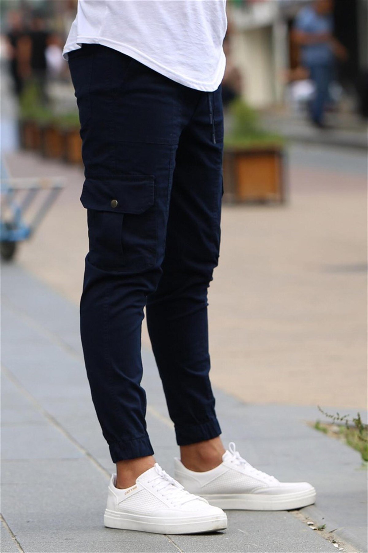 Madmext Navy Blue Skinny Cargo Trousers