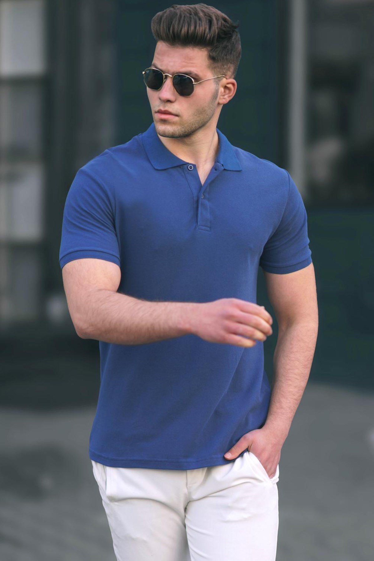 Plain navy outlet blue polo shirt