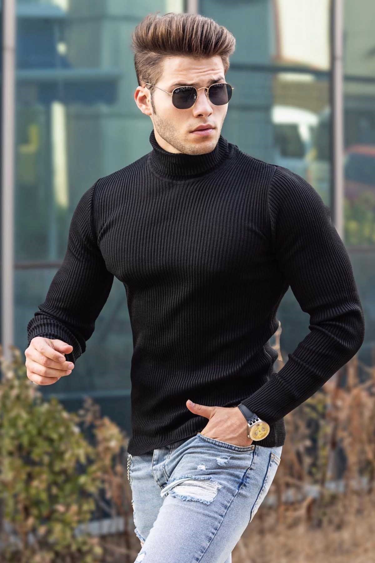 Black turtleneck blue hot sale jeans