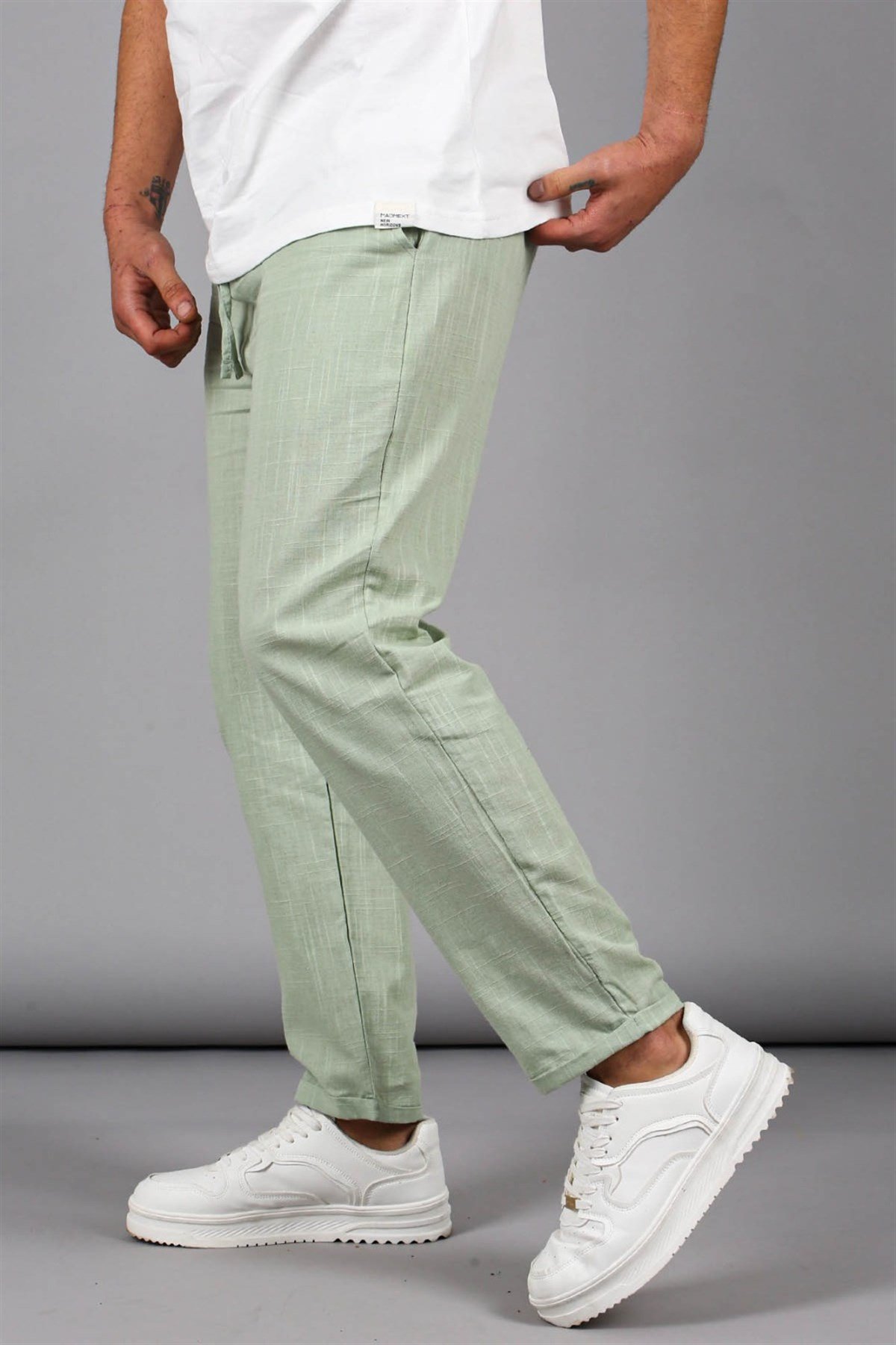 Mint Yeşili Müslin Kumaş Erkek Basic Pantolon - Madmext