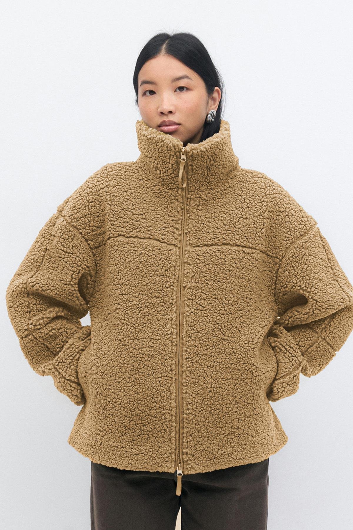 まみゅー Madmext Çift Fermuarlı Kadın Peluş Mont