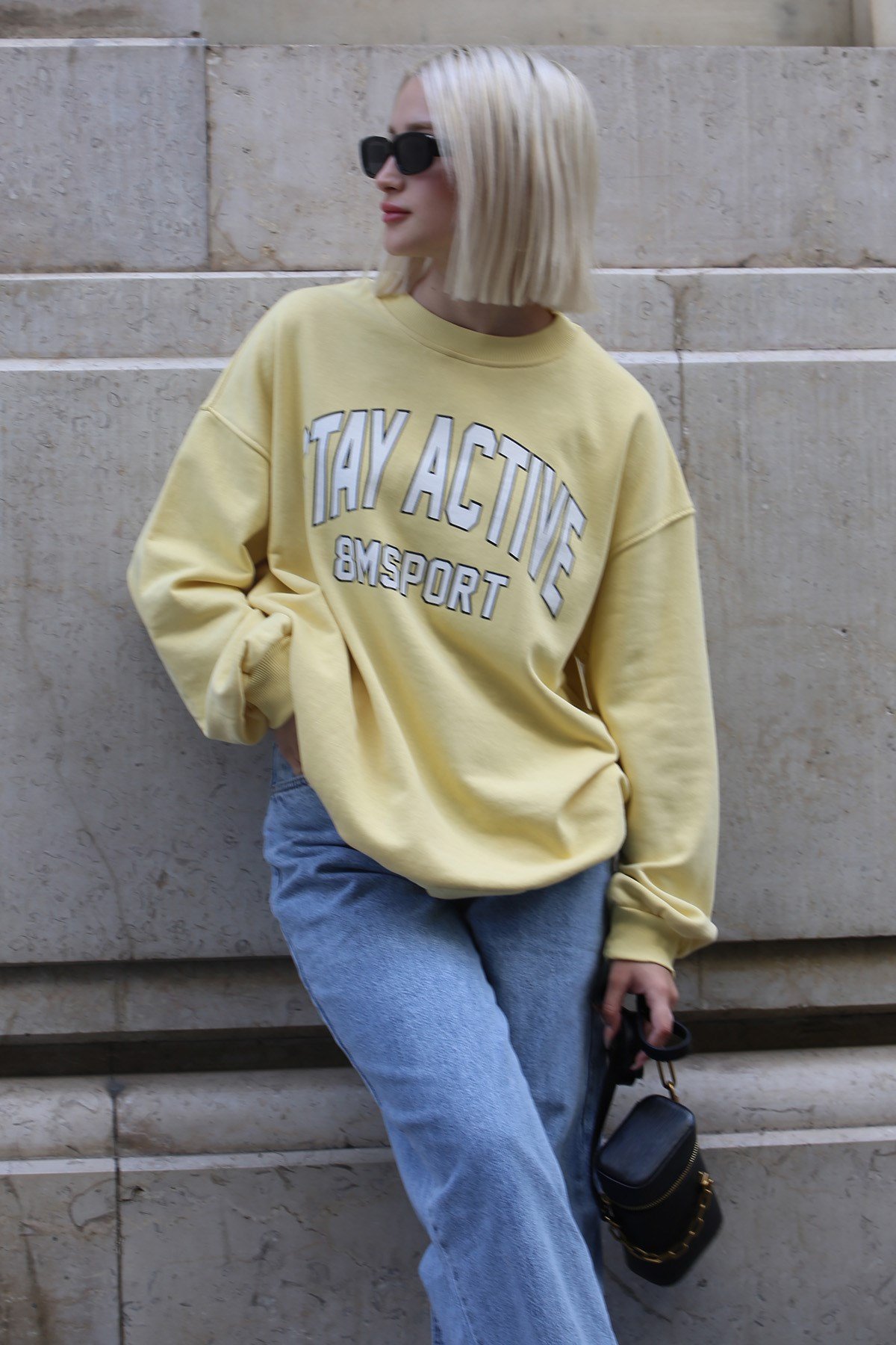 Yellow Printed Oversize Sweatshirt -- Mad Girls -- Madmext