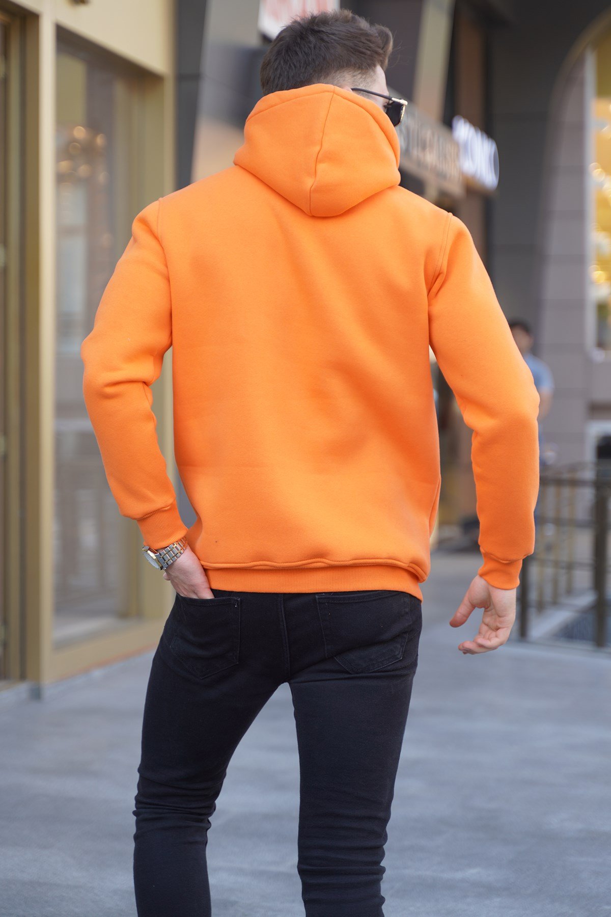 Turuncu Baskılı Kapşonlu Sweatshirt - Madmext