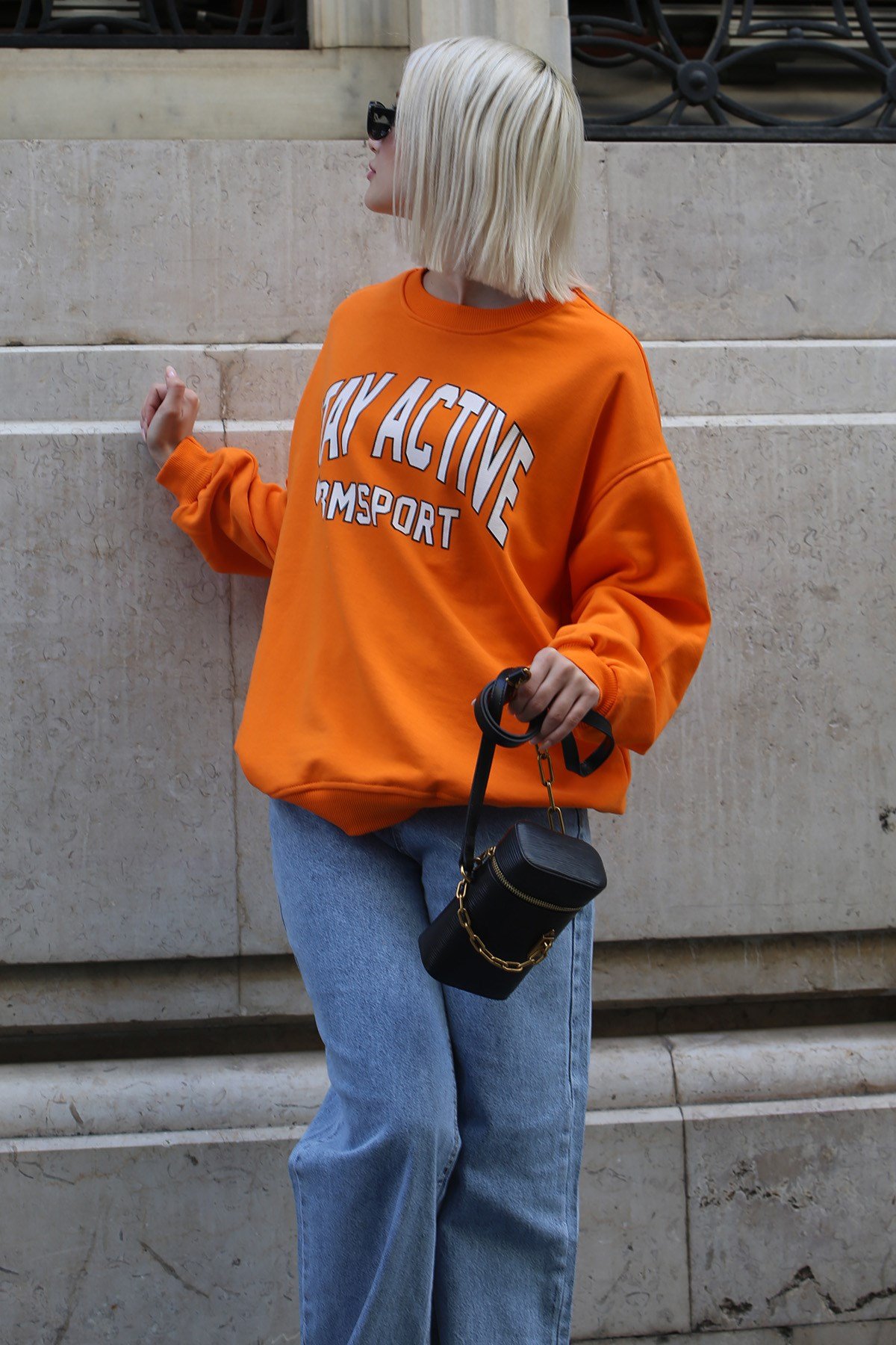 Mad Girls Orange Printed Women Sweatshirt