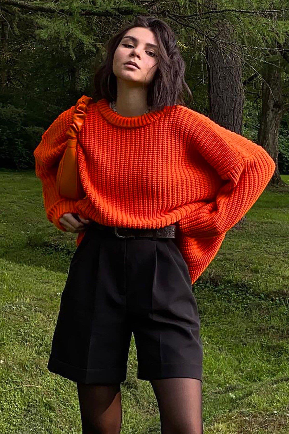Ladies orange sweater best sale