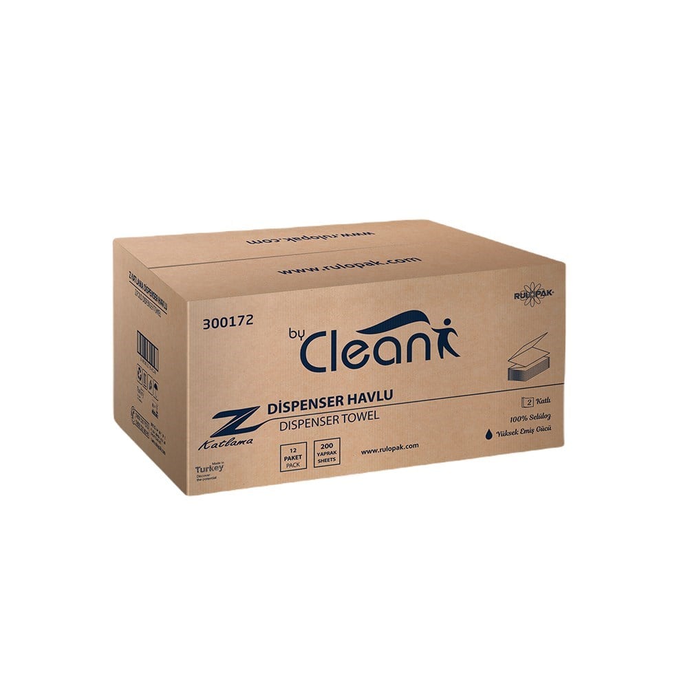 Rulopak By Clean Z Katlama Havlu Kağıt 2 Katlı 200 Yaprak 12'Li Paket |  Rulopak
