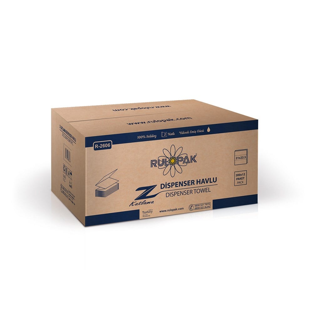 Rulopak Z Katlama Havlu Kağıt 2 Katlı 200 Yaprak 12'Li Paket | Rulopak