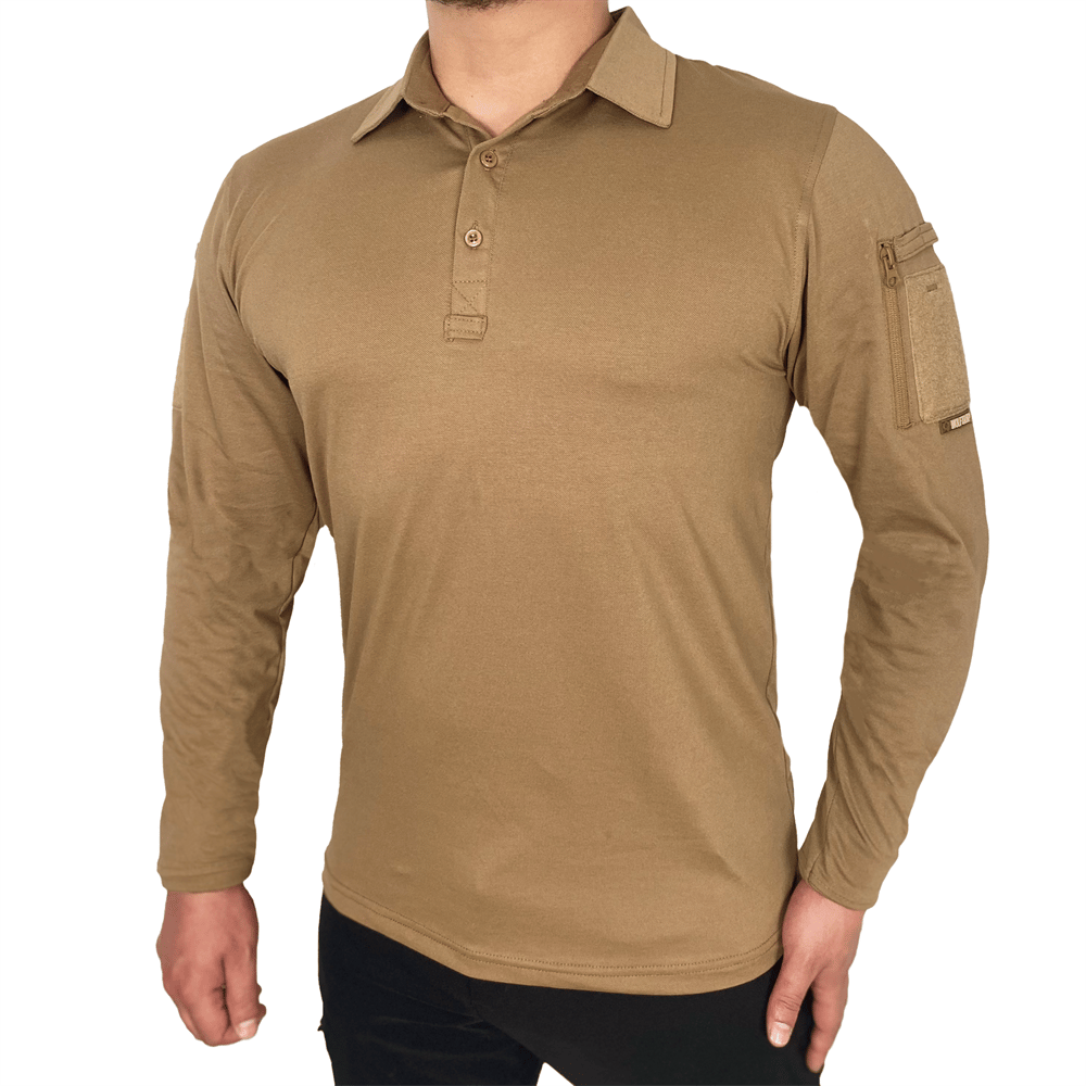 Koyu Bej Uzun Kollu Taktik Polo Yaka Tişört, 2 Cepli Uzun Kollu T-Shirt |  Taktik Tişört Modelleri Ve Fiyatları | Şimşekoğlu Askeri Malzeme