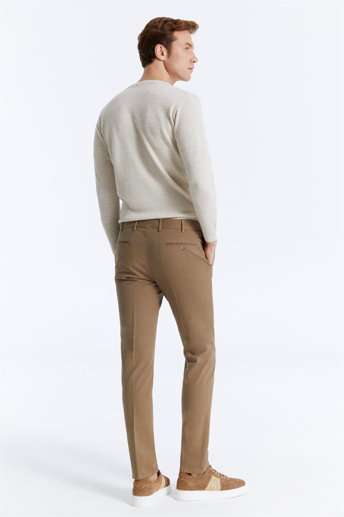 Ruba Pantolon Slim Fit Kahverengi Gabardine Chino Pantolon