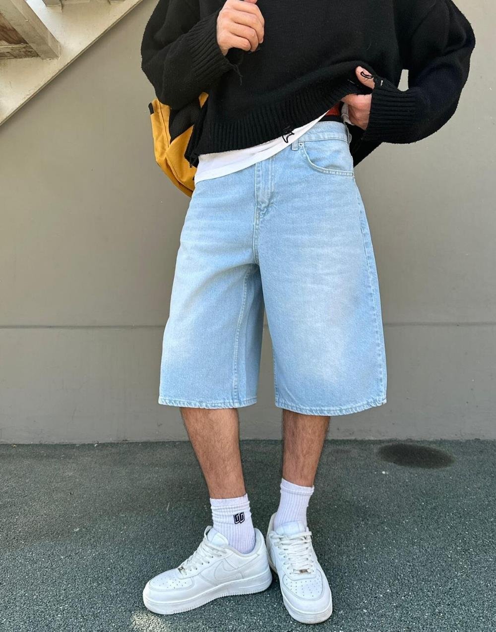 Premium Baggy Uzun Eskitme Kot Şort