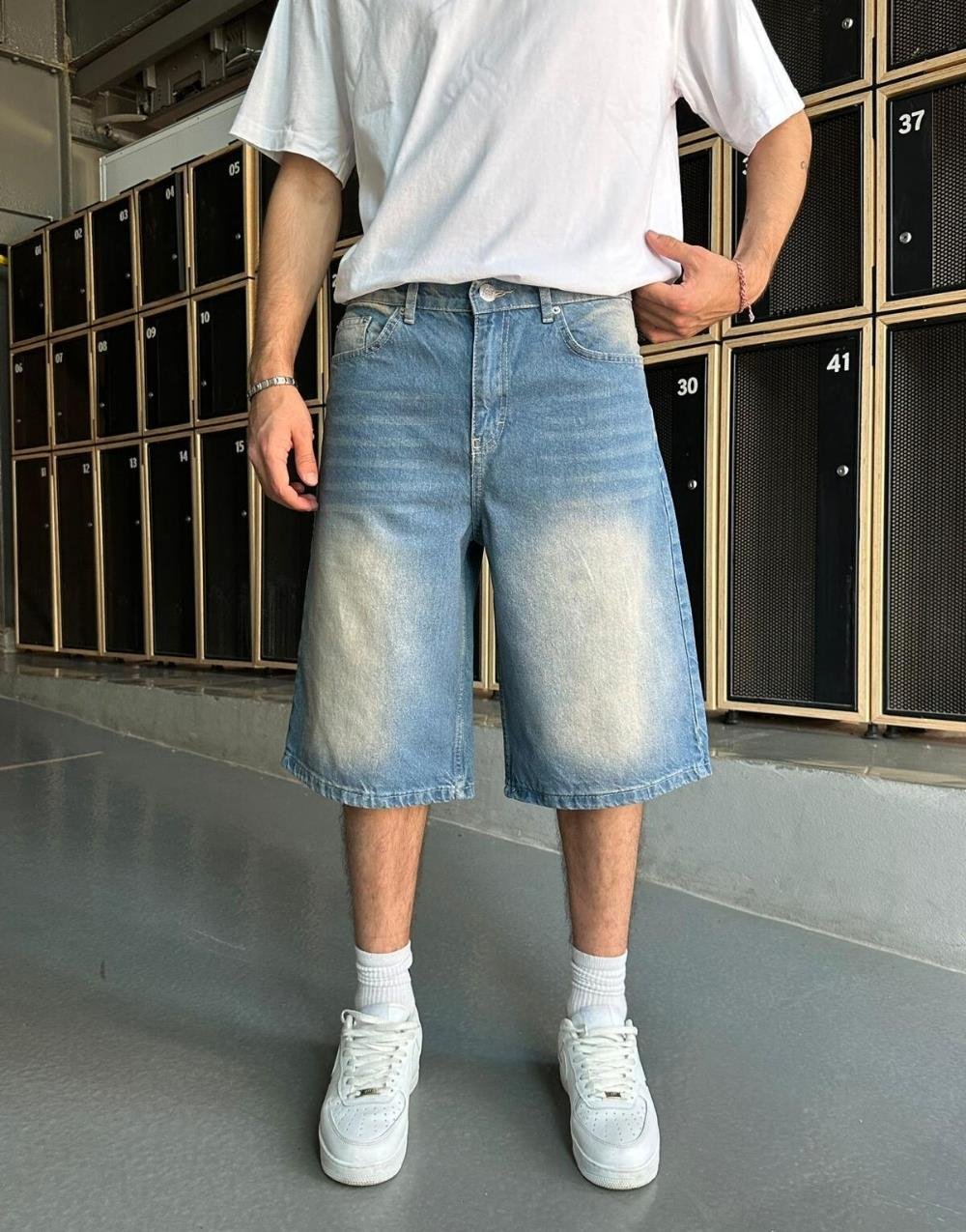 Premium Baggy Uzun Eskitme Kot Şort