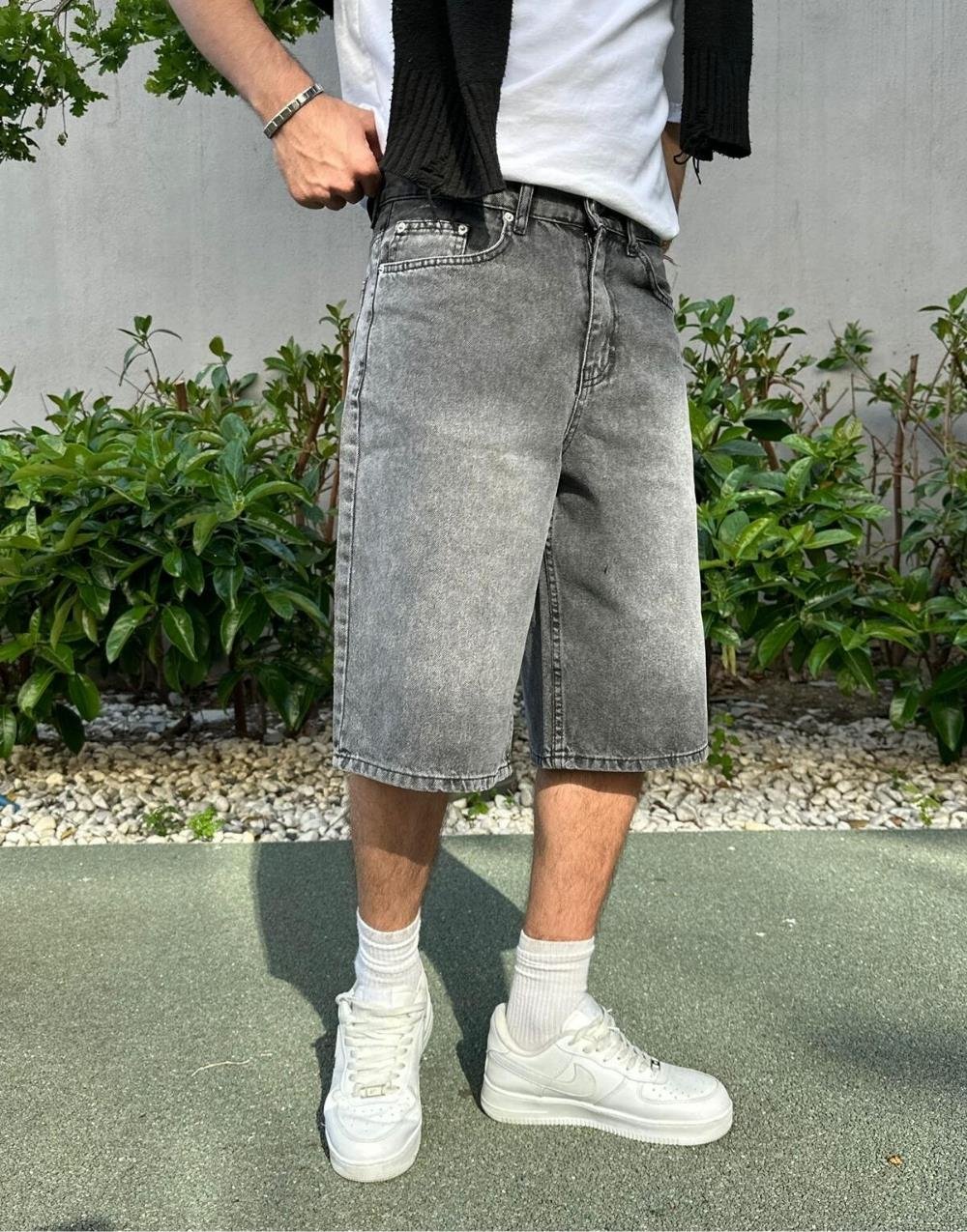 Premium Baggy Uzun Eskitme Kot Şort