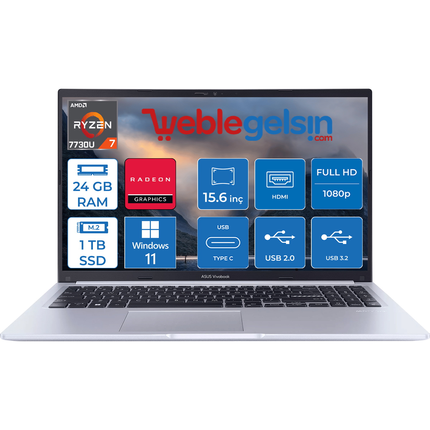 Asus Vivobook M1502YA-NJ190 Amd Ryzen 7 7730U 24GB 1TB SSD 15.6 