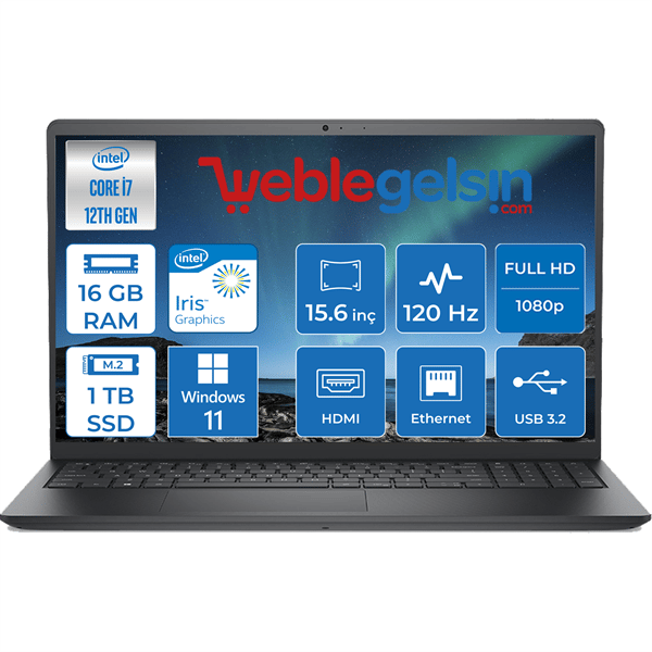 Dell Vostro 3520 Intel Core i7 1255U 16GB 1TB SSD 15.6" Fhd 120Hz Windows  11 Home Taşınabilir Bilgisayar N5305PVNB3520UWH07 | Weblegelsin