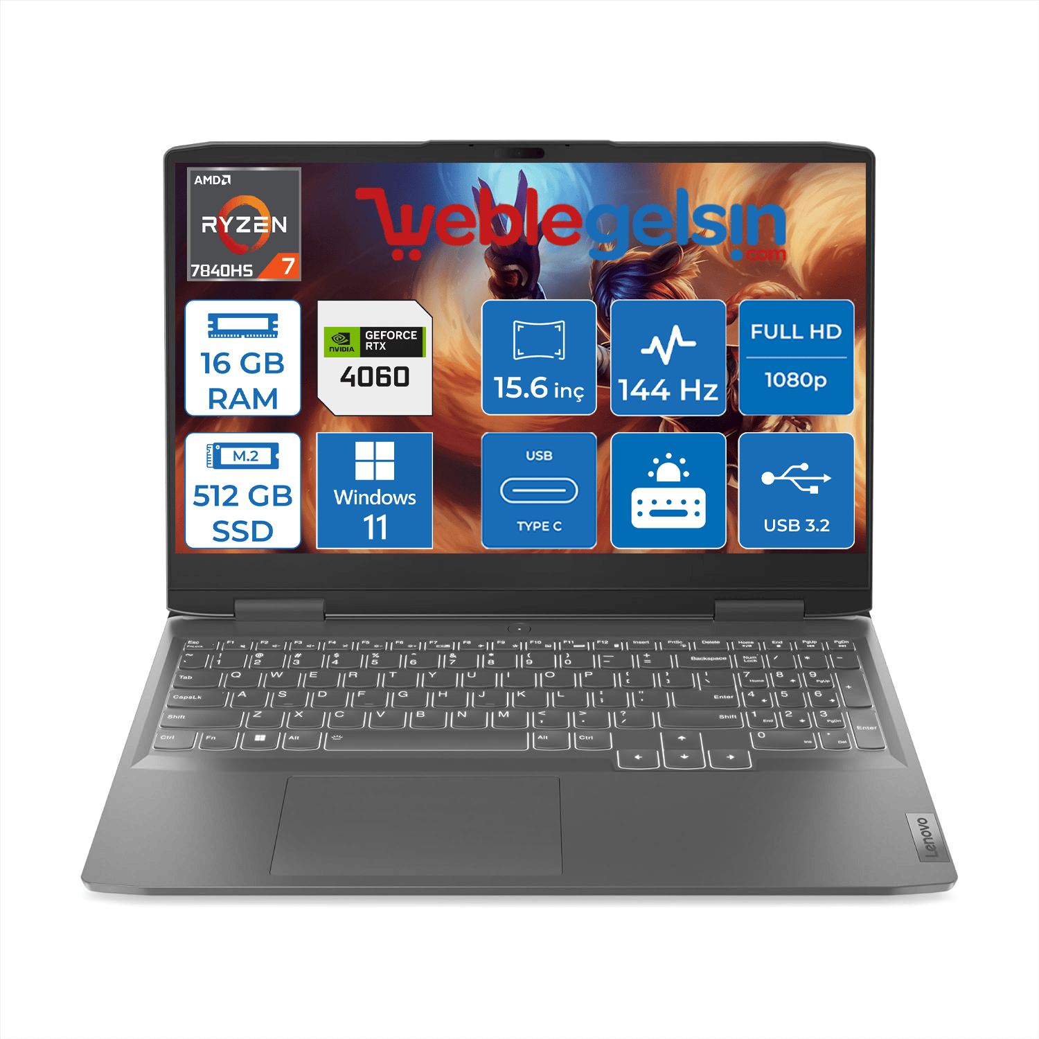 Lenovo LOQ 15 - 7840HS · RTX 4060 · 15.6”, Full HD (1920 x 1080), 144 Hz,  IPS · 512GB SSD · 16GB DDR5 · Windows 11 Home