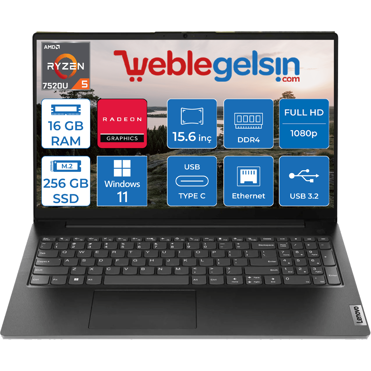 Lenovo V15 Gen4 Amd Ryzen5 7520U 16GB 256GB SSD DDR5 15.6