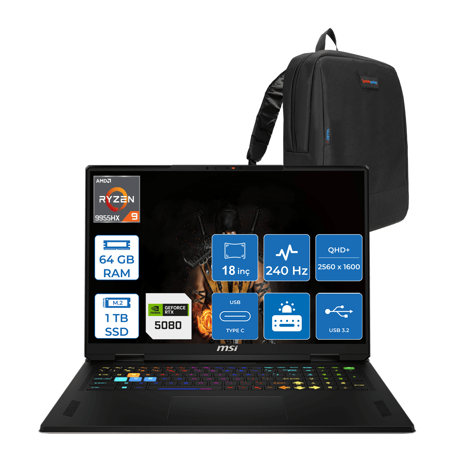 Msı Vector A18 Hx A9WIG-093TR Amd Ryzen 9-9955HX Aı 64GB 1TB SSD