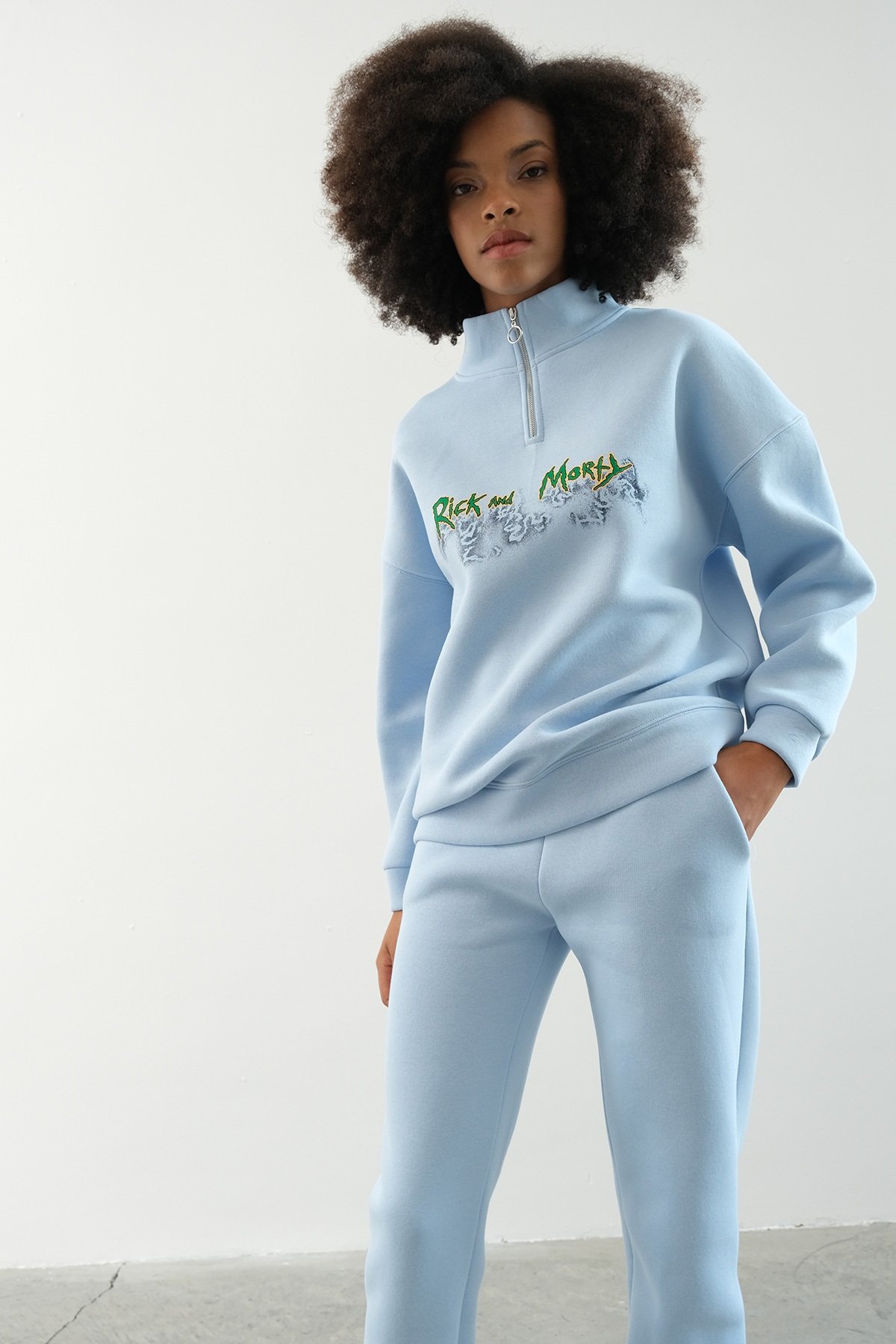 Rick and Morty Baskılı Sweatshirt Takımı - Mavi - 6003 - 2 Lİ TAKIM -  ParkHande