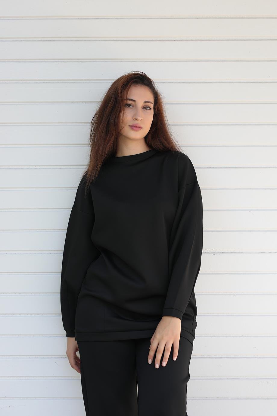 Rahat Scuba Tunik Pantolon Siyah İkili Takım