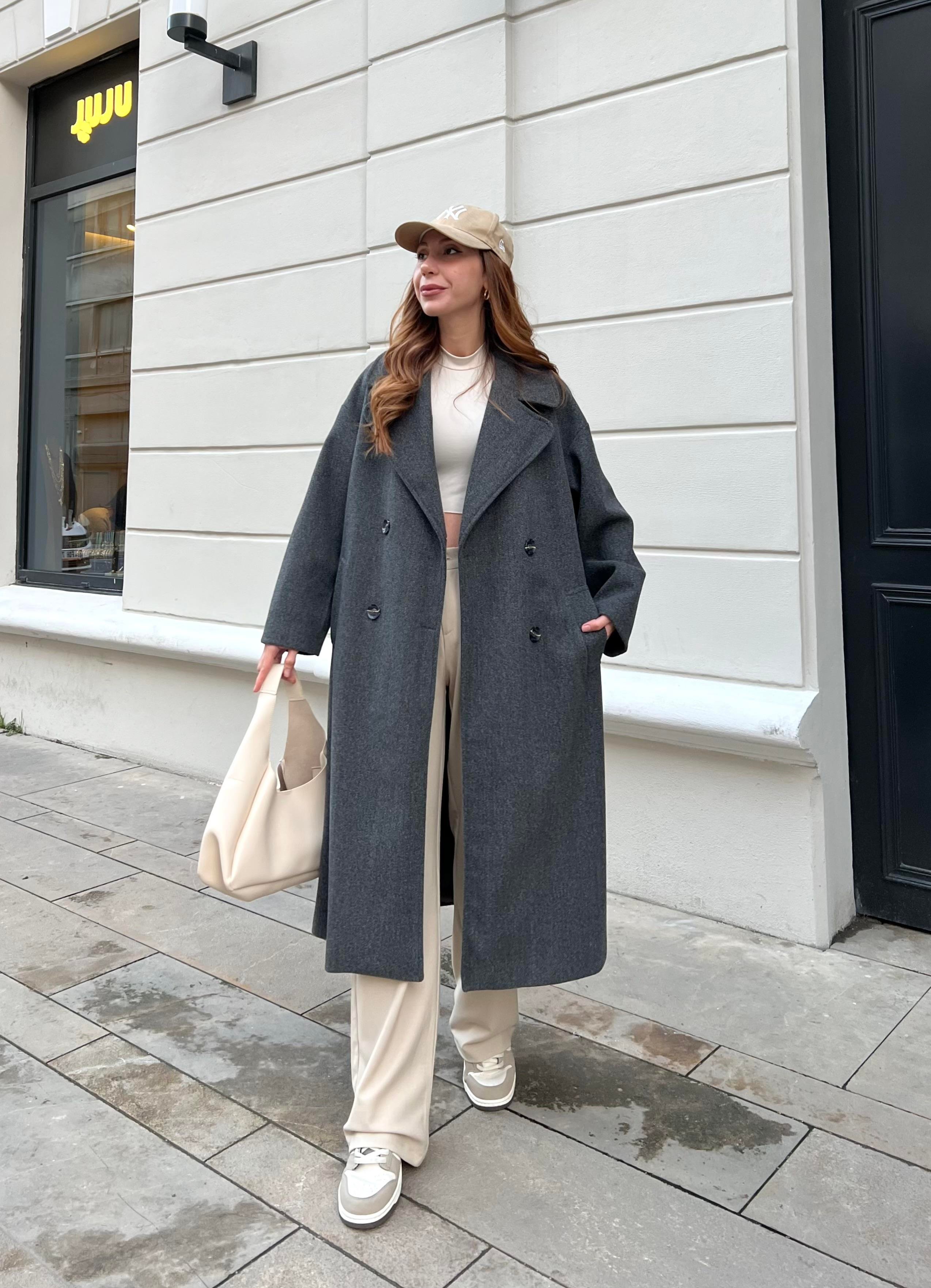 Zara Model Oversize Antrasit Kaşe Kaban