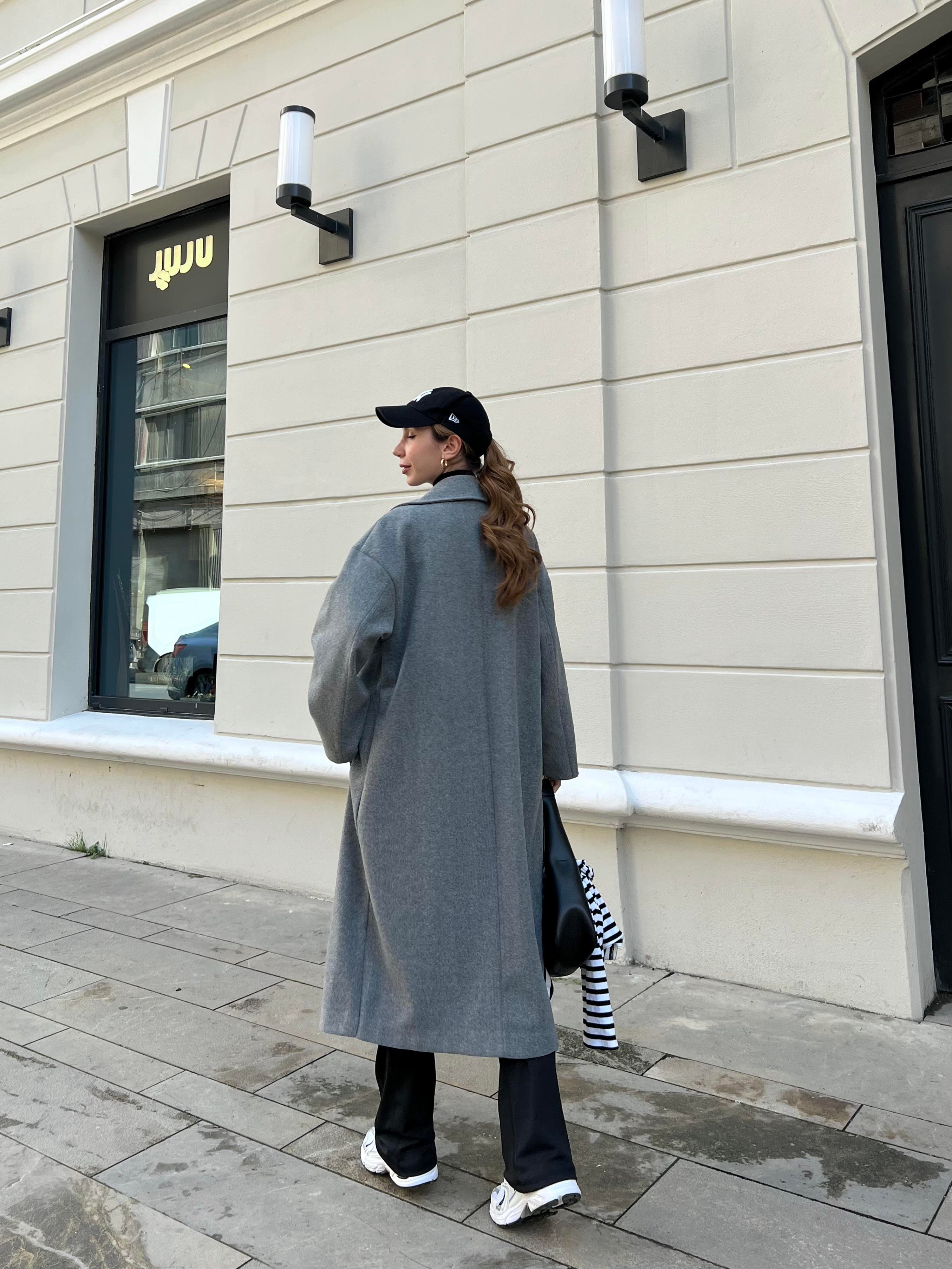 Zara Model Oversize Gri Kaşe Kaban