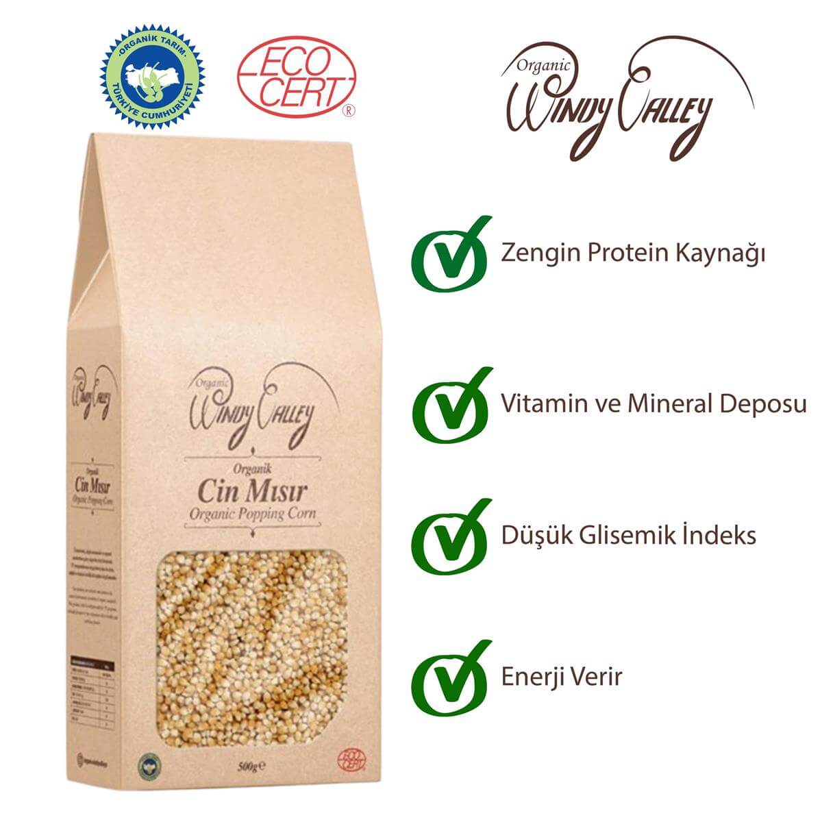 Organik Patlatmalık Mısır (500 gr ) GDO suz, Yerli Ürün 