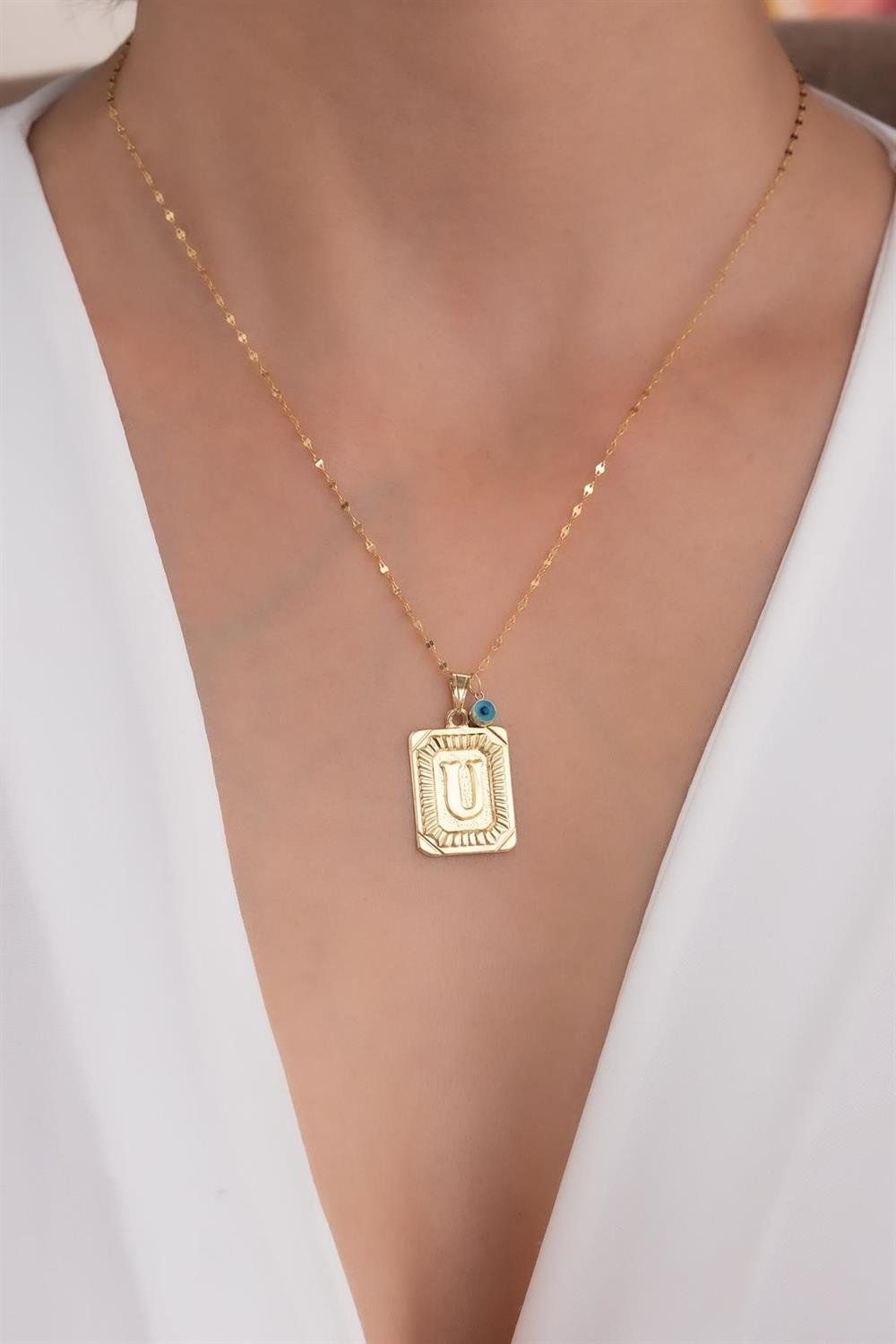 Gold square letter necklace hotsell