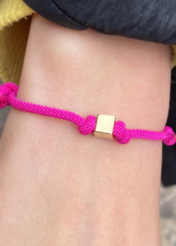 14K Solid Gold Pink String Women/Men Cube Bracelet