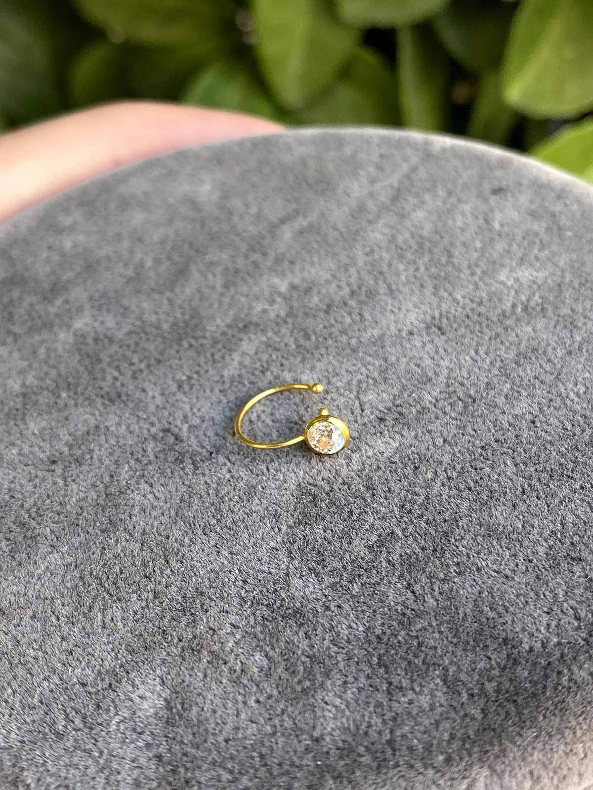 14K Solid Gold Mini Stone Ring Compression Nose Ring