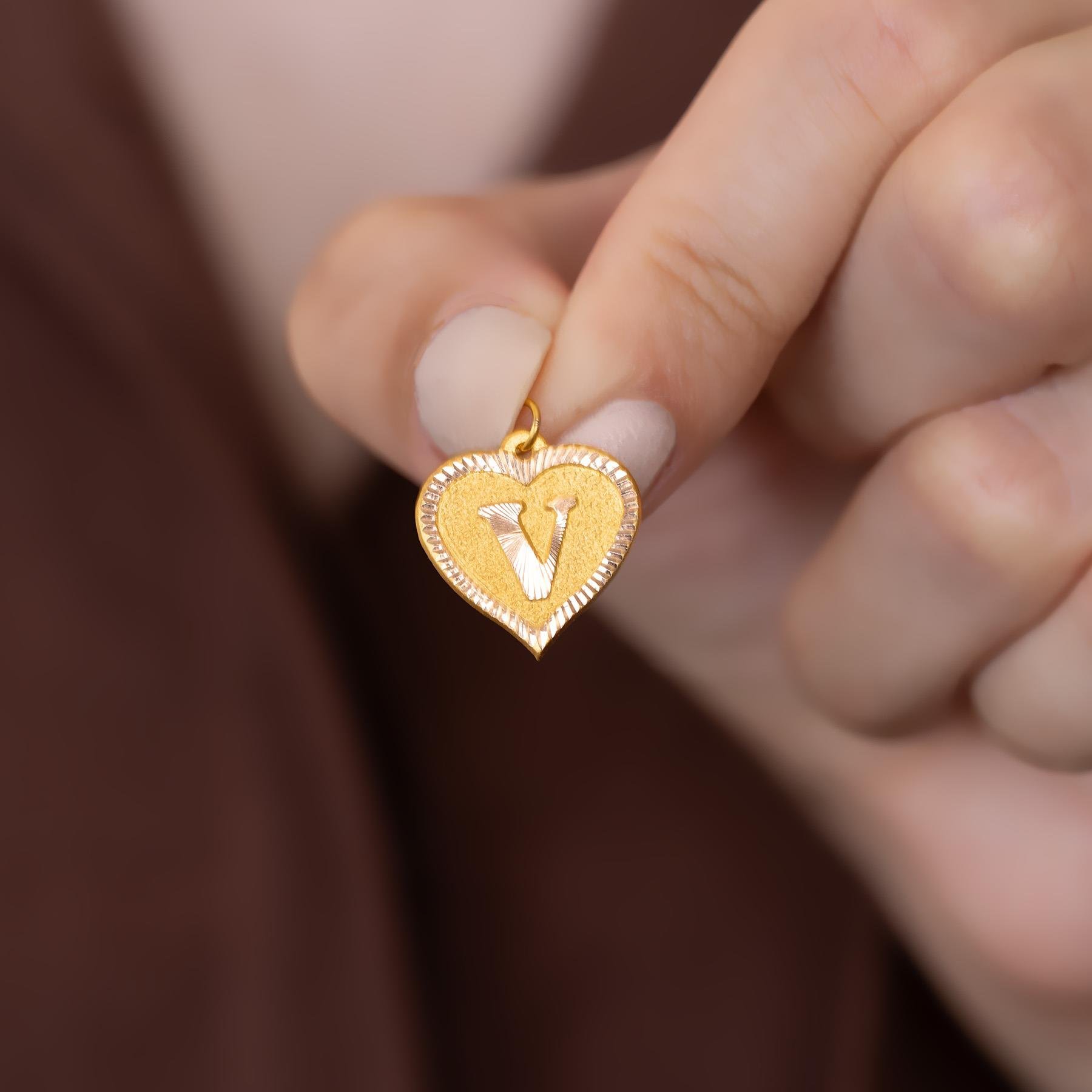 Heart V Shaped V Letter Gold Pendant SJ 176 V Shape Heart Necklace