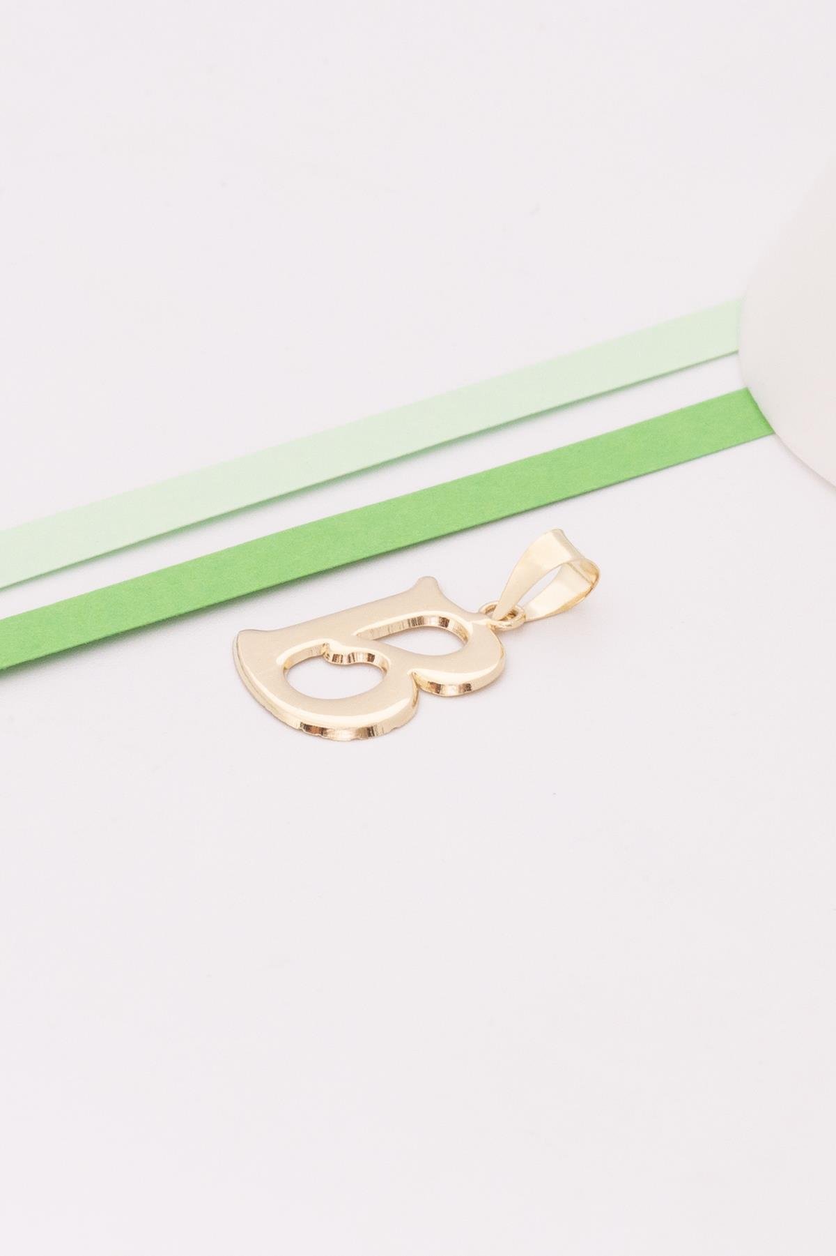 14K Solid Gold B Letter Cute Pendant