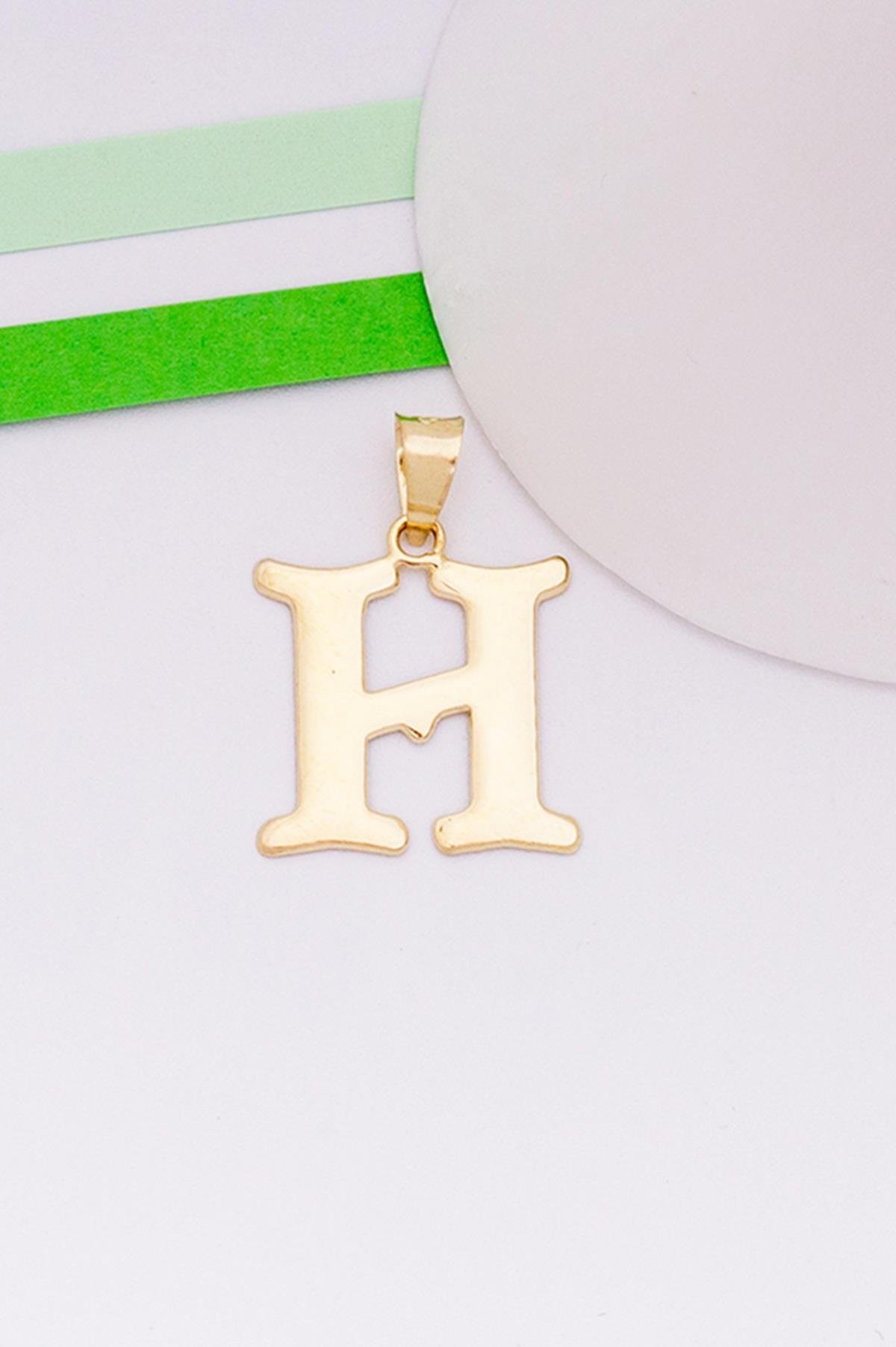 14K Solid Gold Plate H Letter Pendant