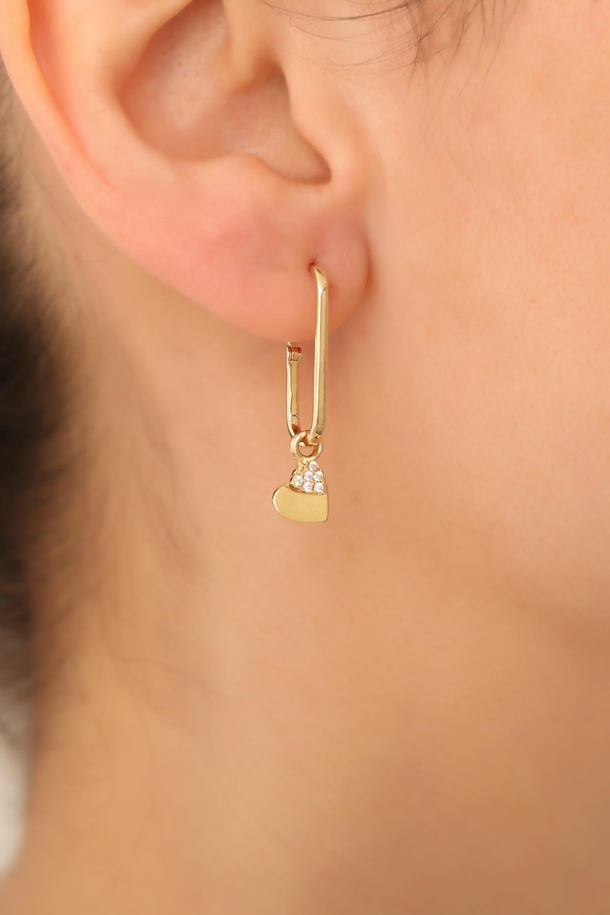 14K Solid Gold Stone Heart Helix Tragus