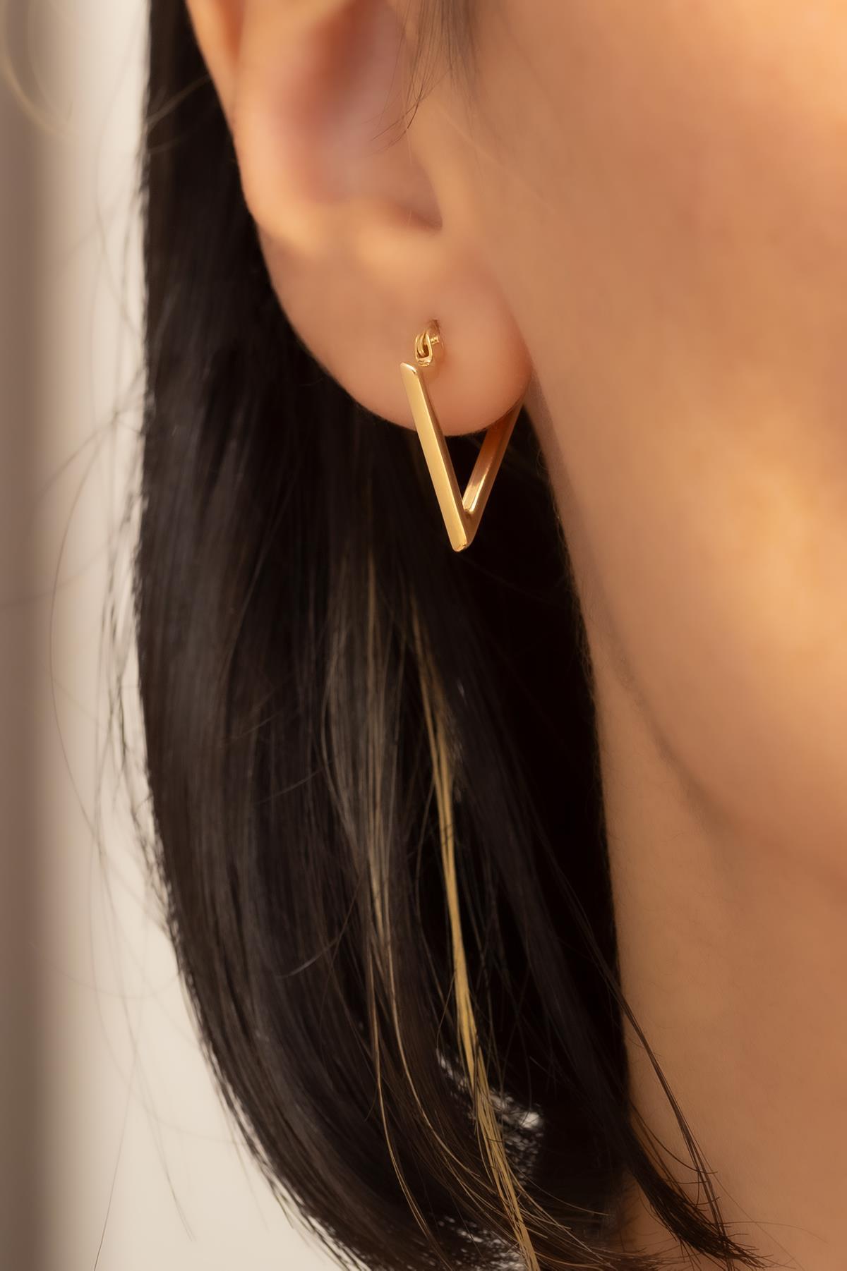 14K Solid Gold Triangle Earrings