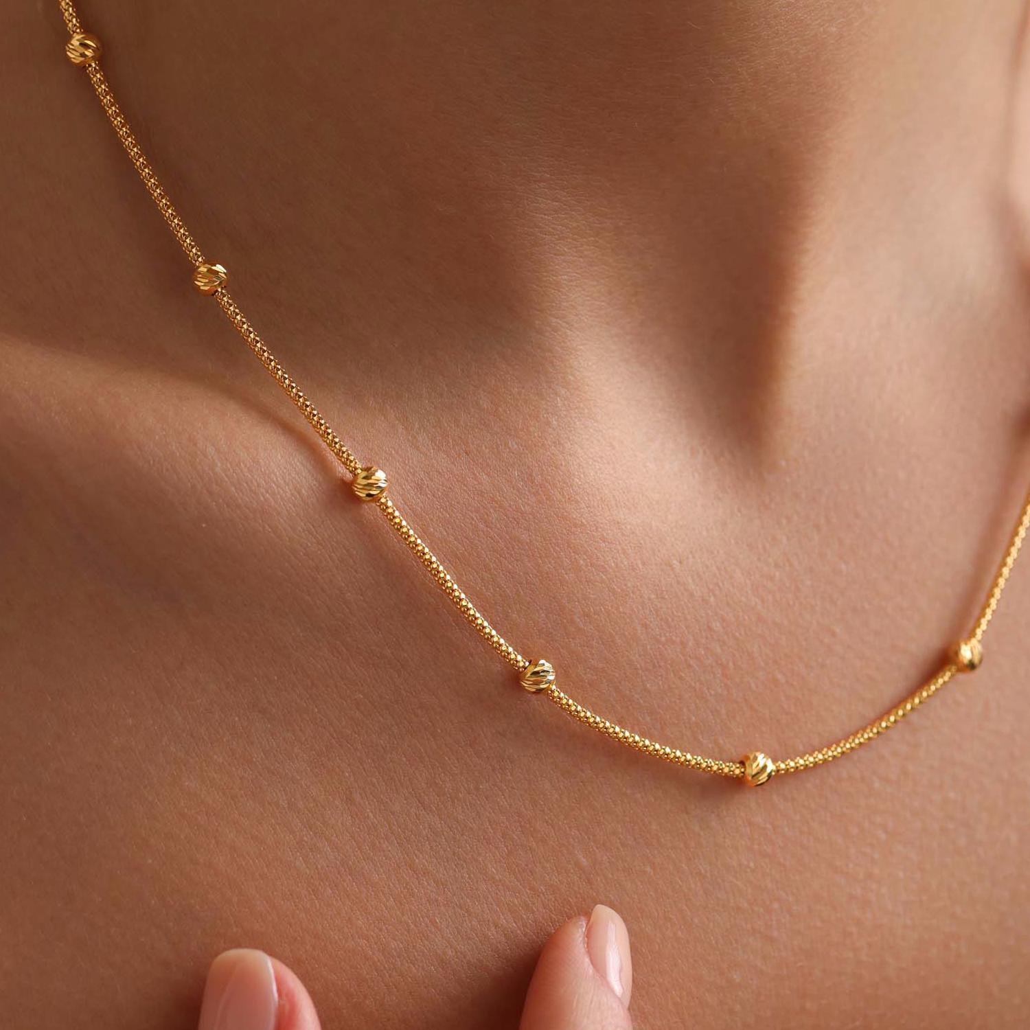 22 Carat Gold Single Row Dorika Ball Necklace | Bayar Gold