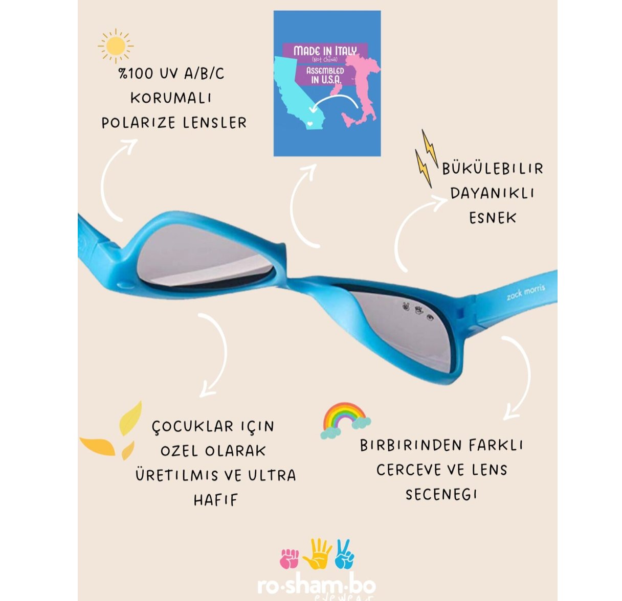Roshambo Eyewear Simpson Mavi Lens /ÇOCUK GÜNEŞ GÖZLÜĞÜ