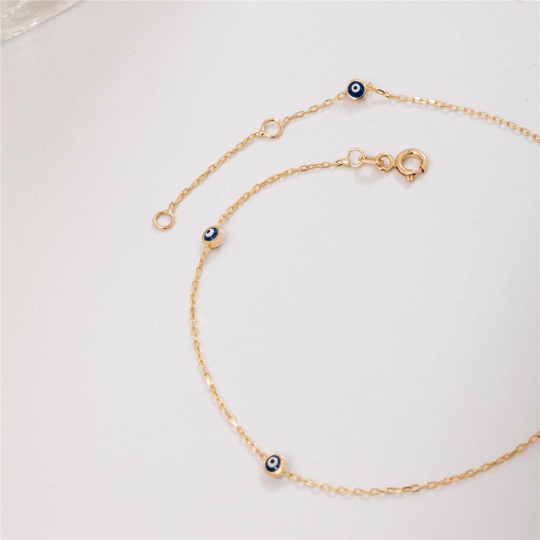14K Solid Gold Blue Evil Eye Anklet Good Luck Anklet Protection