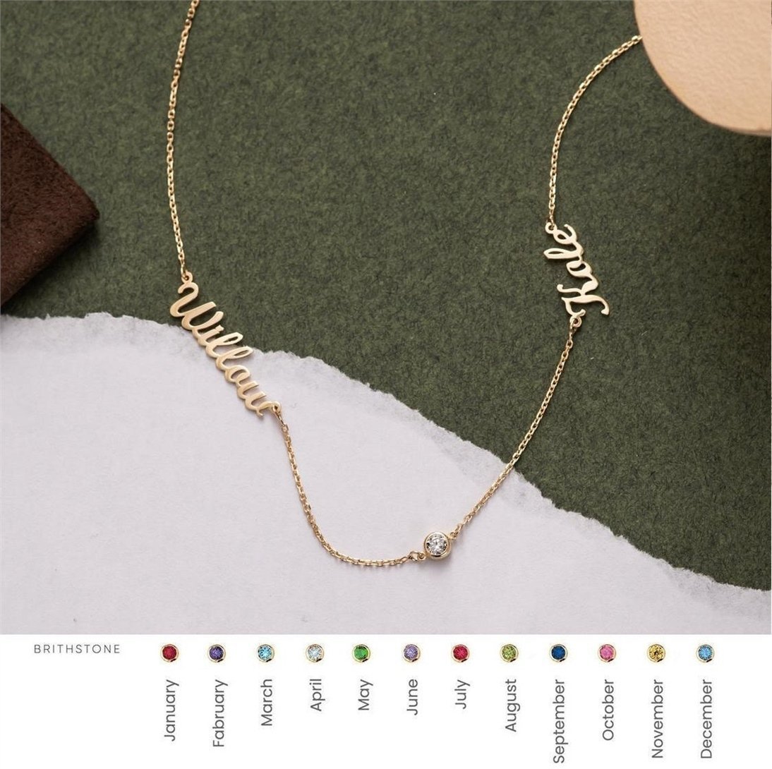 14k Solid Gold Custom Name Necklace Dainty Custom 2 Names