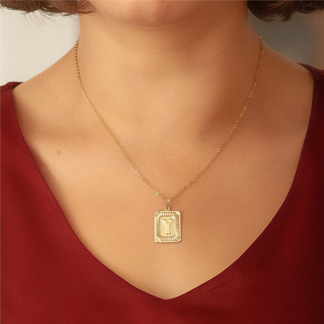 Gold square sale pendant necklace