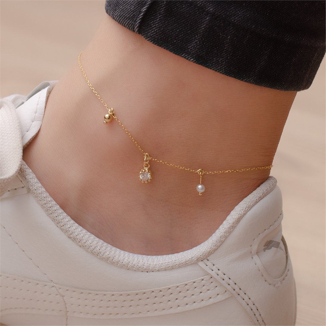 Solid Gold Pearl Anklet