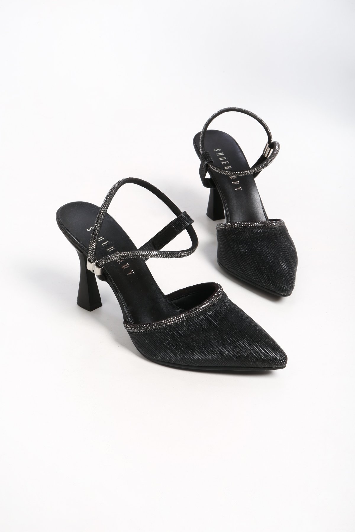 Kadın Avril Siyah Simli Taşlı Topuklu Ayakkabı