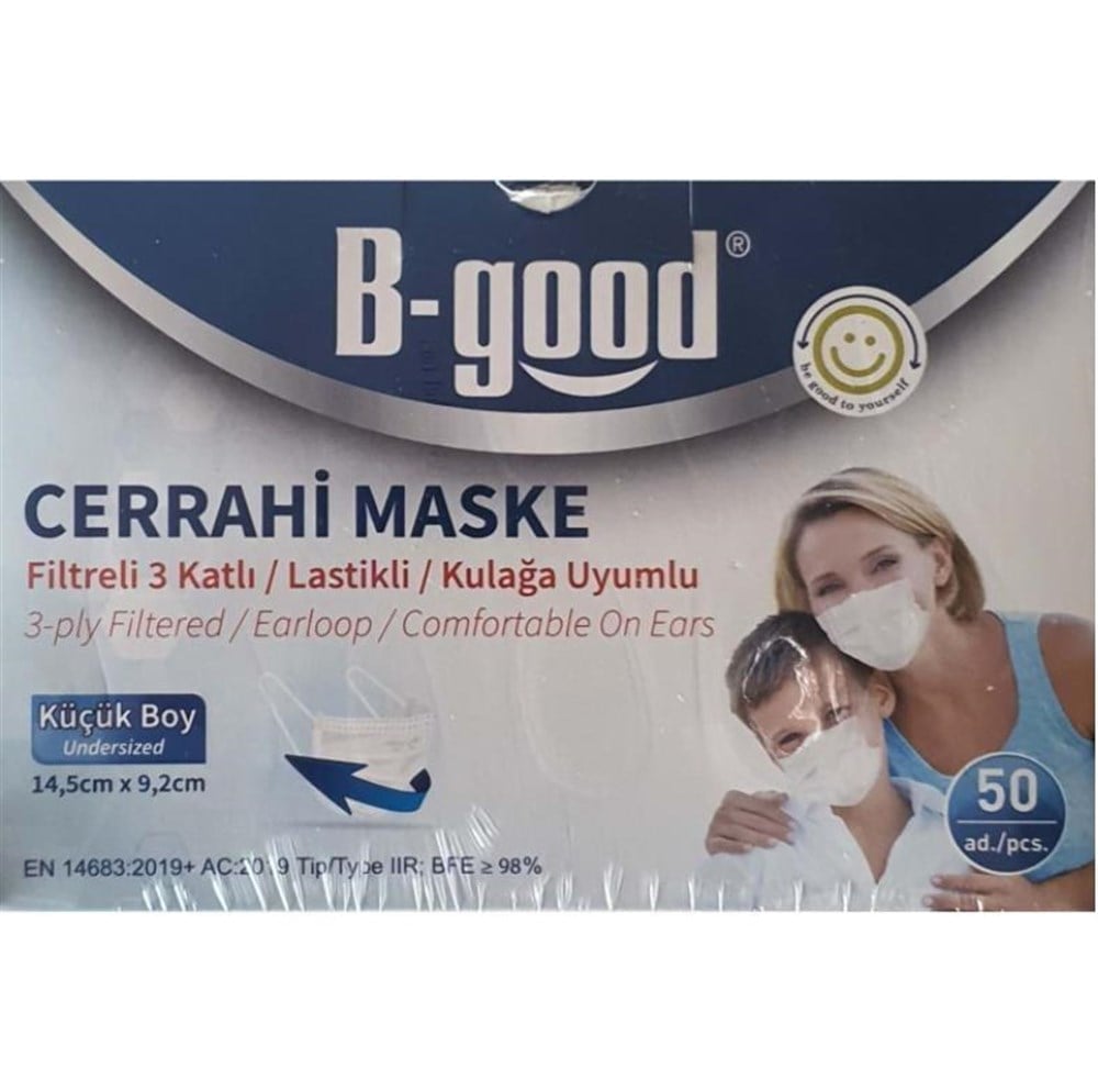 B-Good Cerrahi Maske Filtreli 3 Katlı Küçük Boy Beyaz 50'li |  lorellishop.com