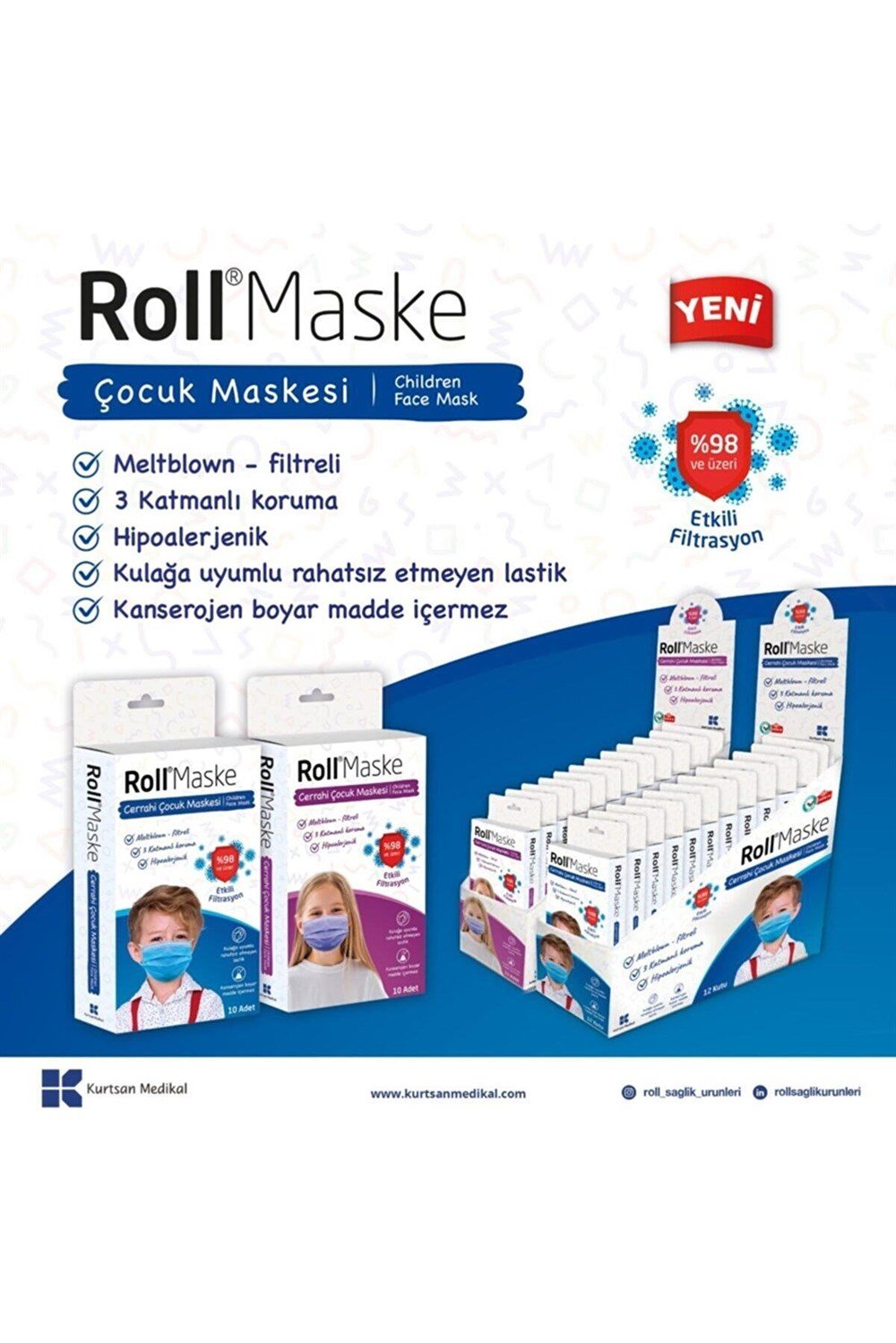 Roll Maske Çocuk ( Erkek ) 1 Kutu | lorellishop.com