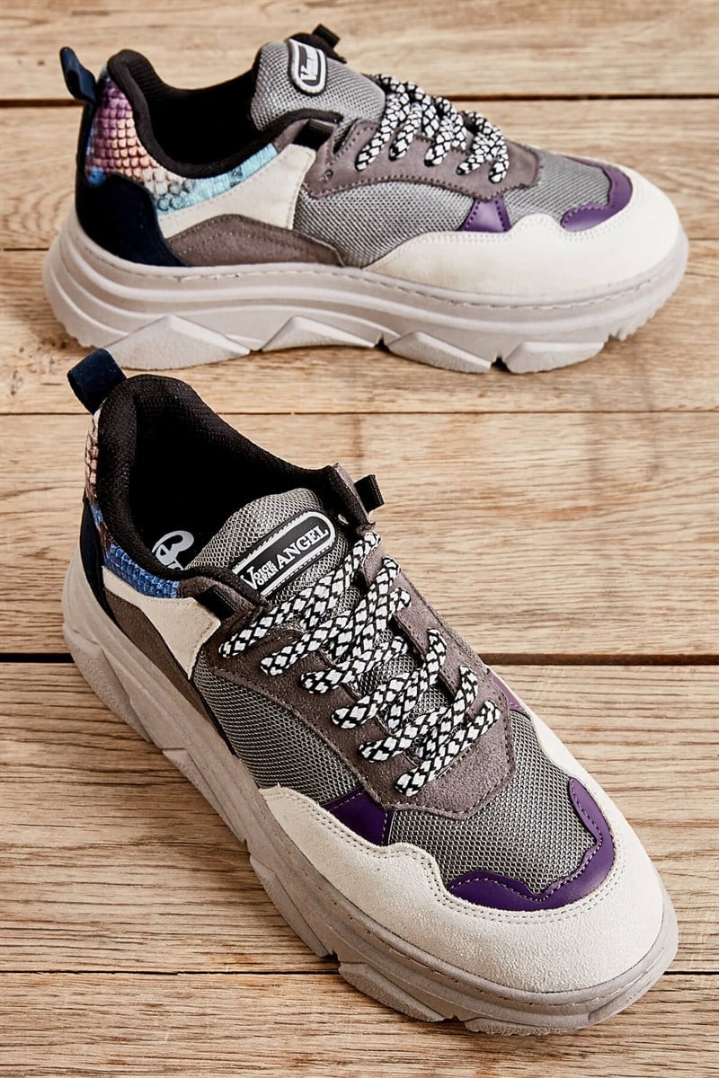 Açıkgri/Mor Yılan Kadın Sneaker | Bambi