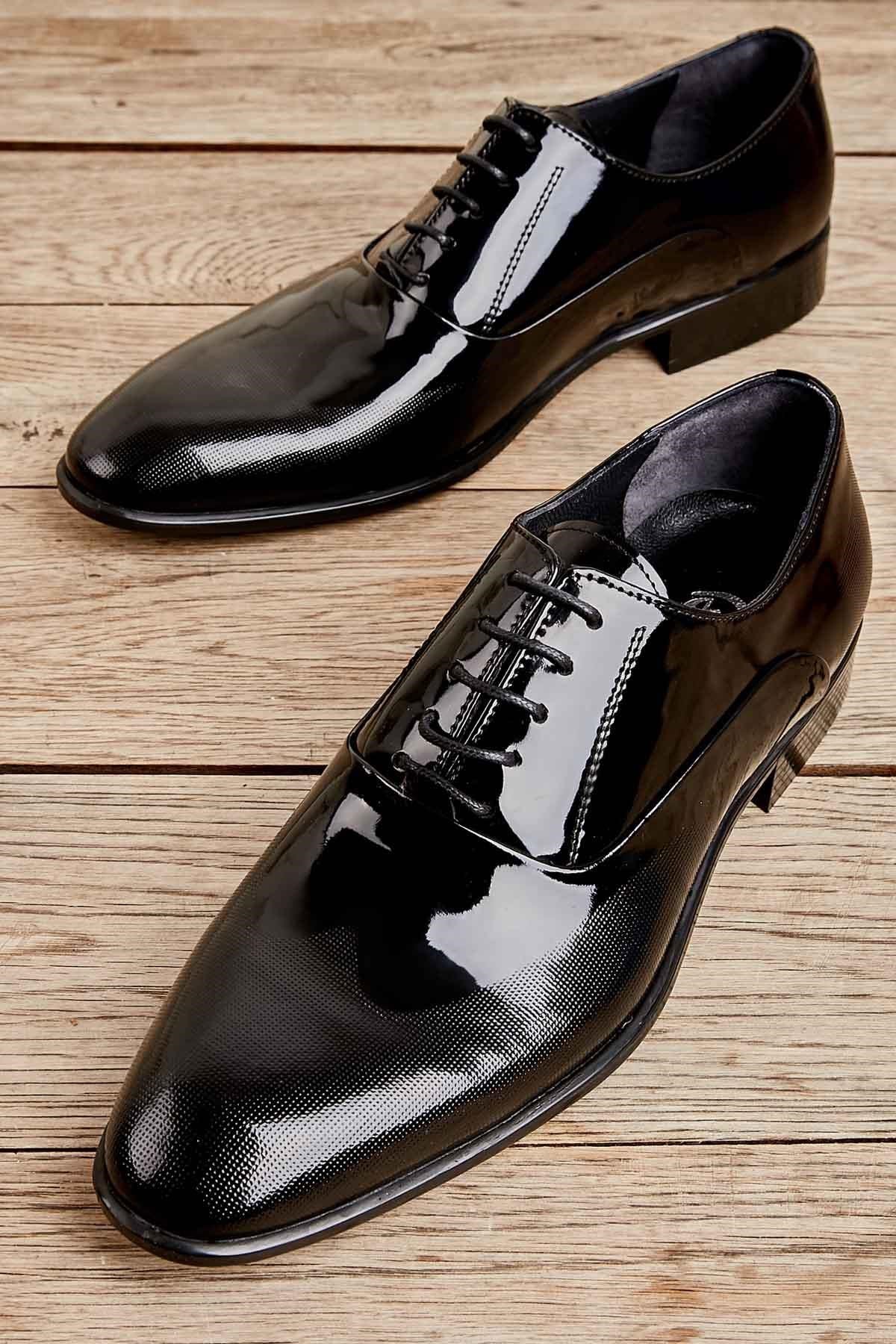 Siyah Rugan Hakiki Deri Erkek Klasik Ayakkabı L1587970508