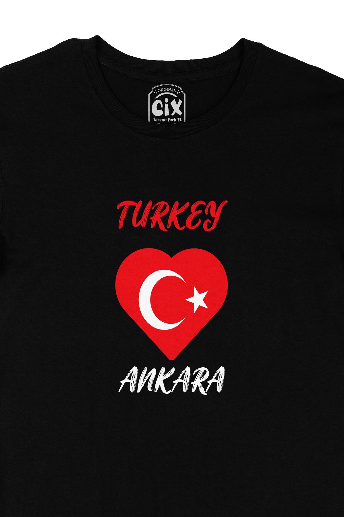 Ankara Türkiye Bayraklı Kalpli Siyah Tişört - Ücretsiz Kargo