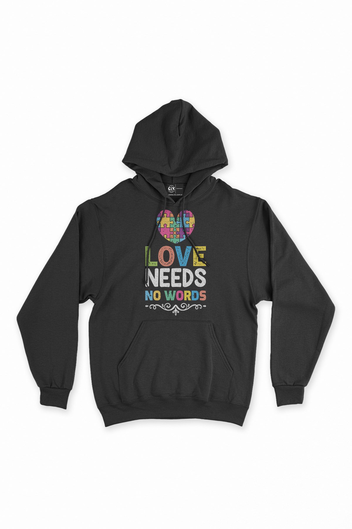 Love No Words Siyah Sweatshirt Hoodie Ucretsiz Kargo