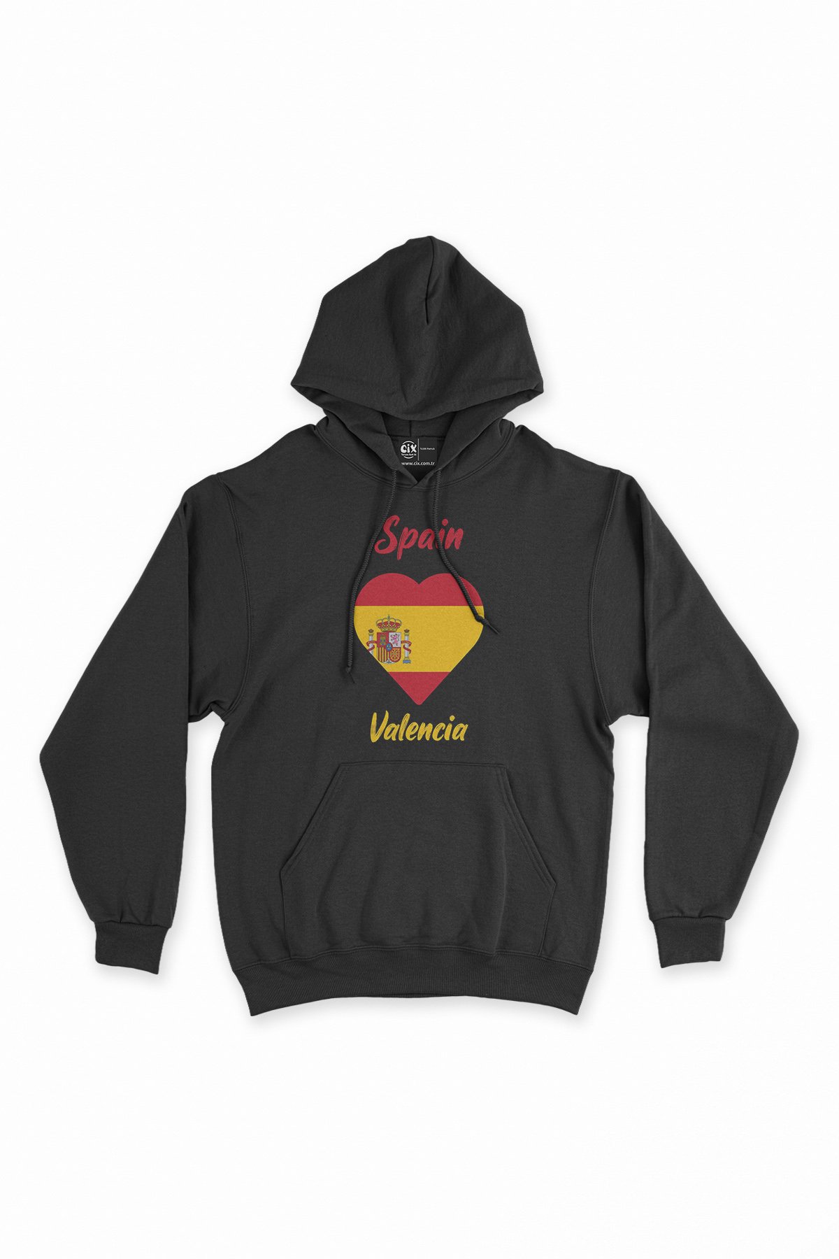 Valensiya Valensiya İspanya Bayraklı Kalpli Siyah Sweatshirt Hoodie - Ücretsiz Kargo