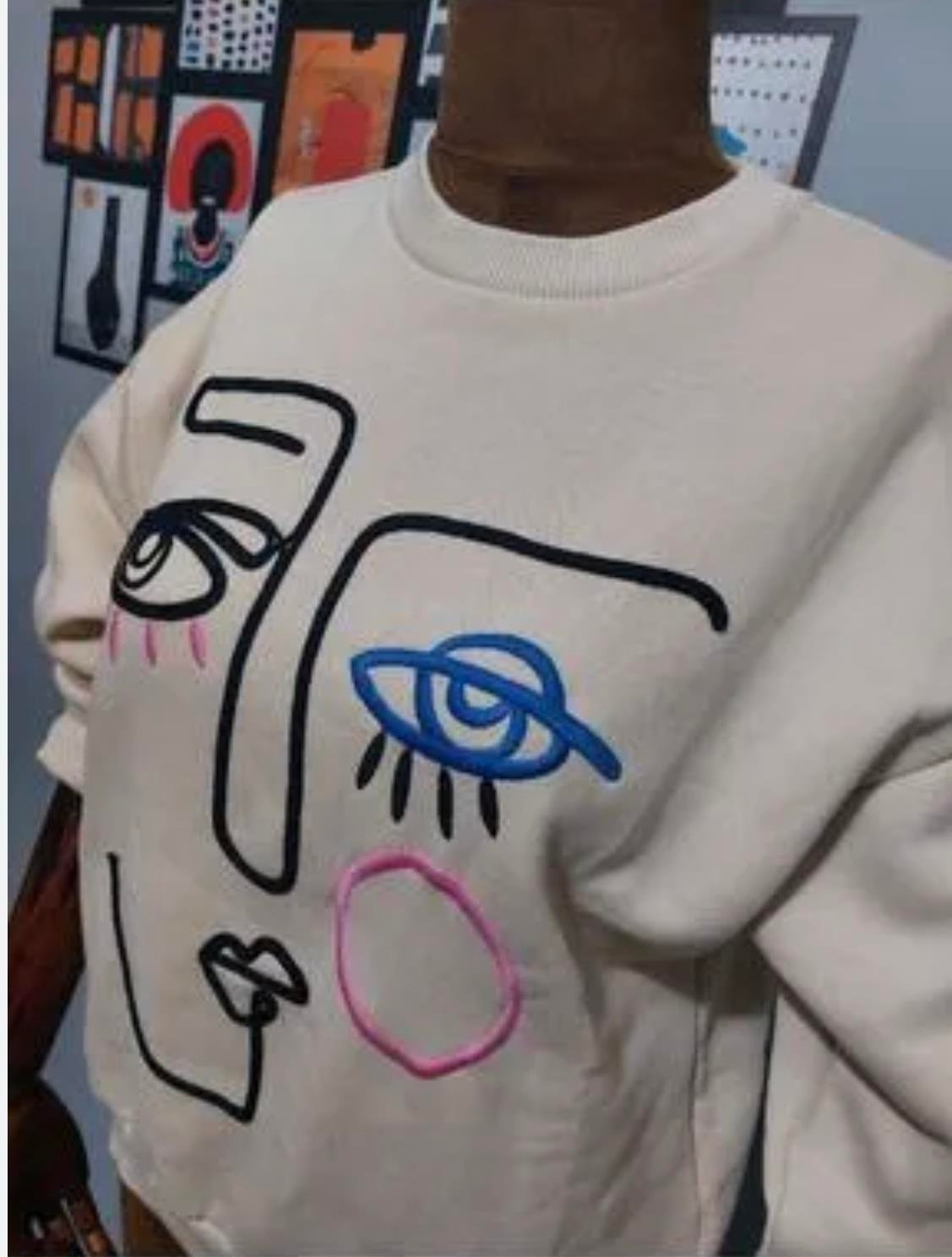 Klein Yuz Motif Detayl Sweatshirt KREM Kokostrendi