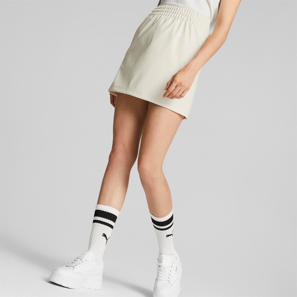 Puma T7 Faux Leather Mini Skirt Pristine Beyaz Kadın Etek - Fast Spor